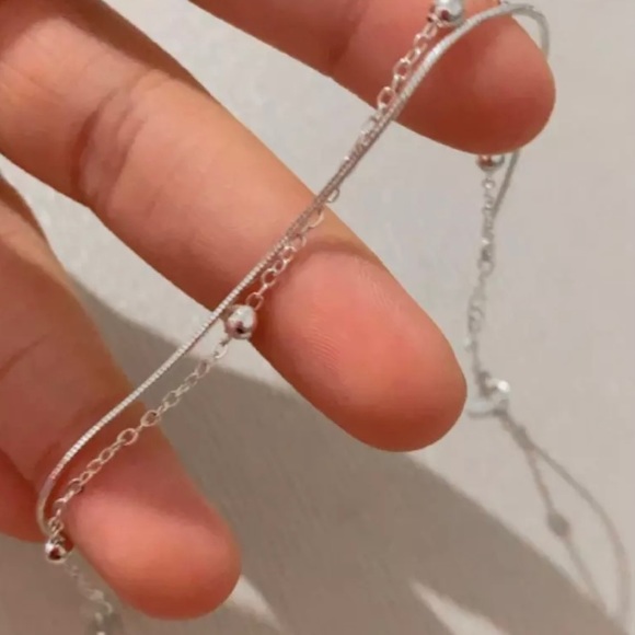 "925 Sterling Silver Double Layer Beaded Chain Bracelet with Extension" - Picture 6 of 7